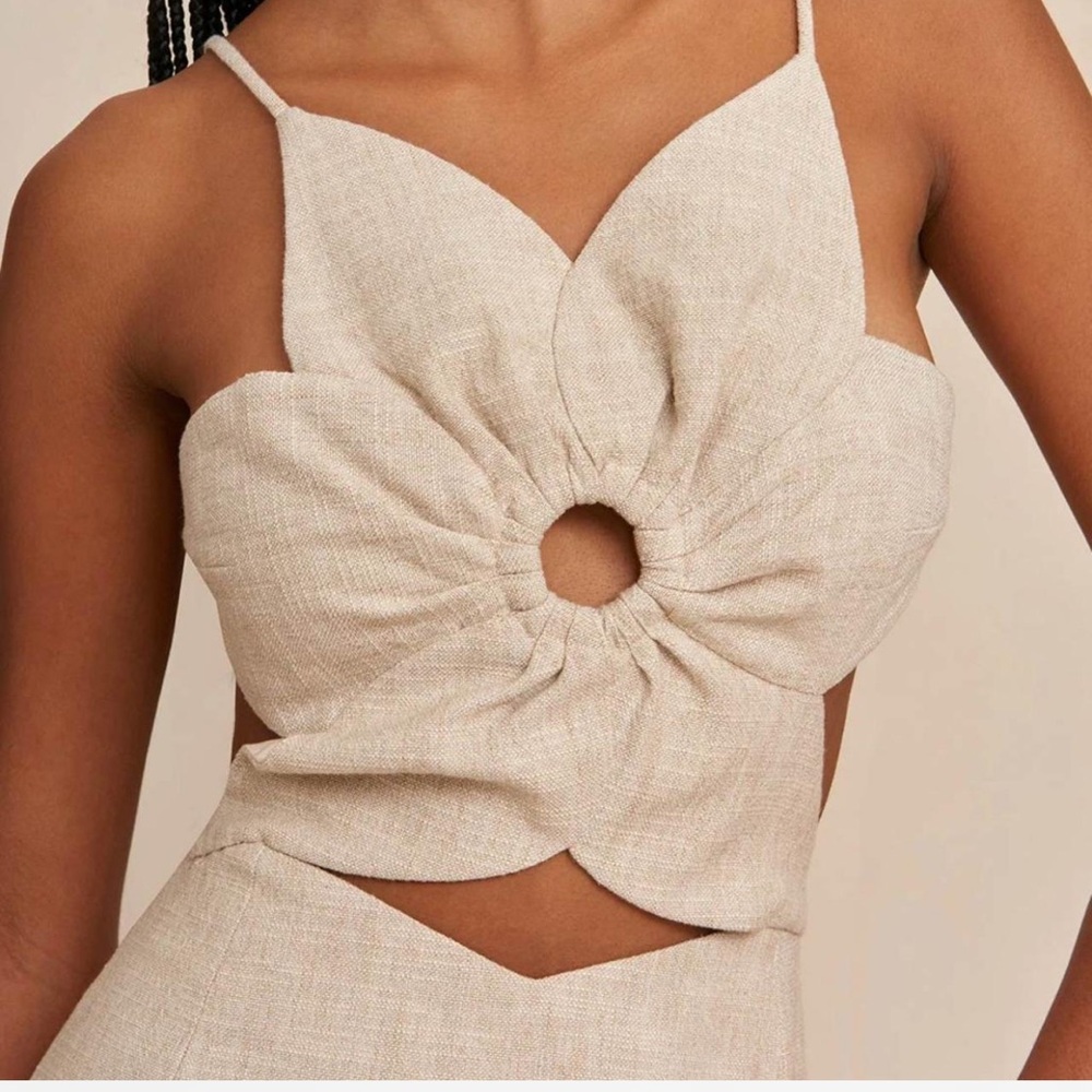 cult gaia Cream Floral Cutout Crop Camisole